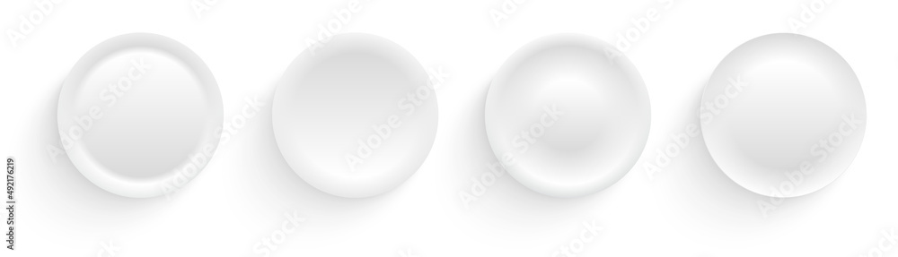 Poster Circle buttons white and gray, 3D navigation panel for website, editable vector illustration.