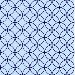Art deco blue circle pattern. Chain mail abstract background. Geometric outline shape. Vector stock illustration