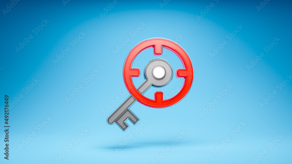 Poster target keywords search gear focus goals for website or mobile apps symbol 3d icon on blue background