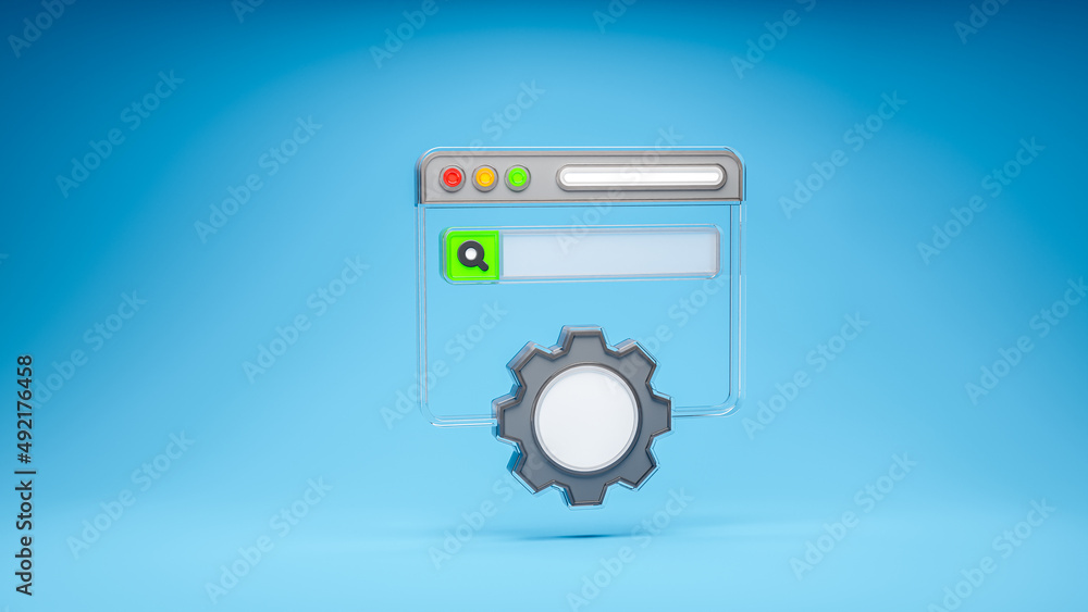 Poster seo website optimization website browser search engine optimization symbol 3d icon in blue backgroun