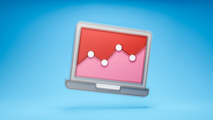 Web analytics website analysis detail information graphic chart signs 3d icon on blue background. 3d rendering