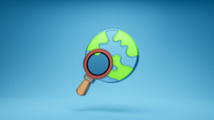 Map global location road landmark search international seo find out 3d icon in blue background. 3d rendering