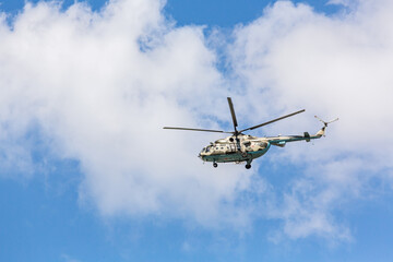Fototapeta na wymiar russian military helicopter in the air
