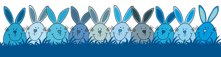 Osterhasen blau verstecken sich im dunkelblauen Rasen