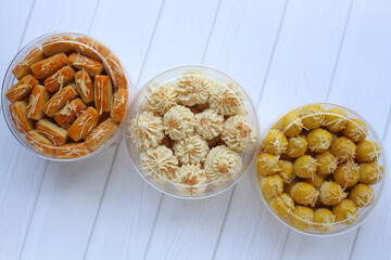 Three jars of assorted cookies for Eid Mubarak and Christmas celebration in Indonesia