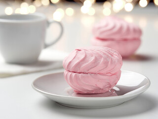 Dessert. Pink marshmallow on a white background.