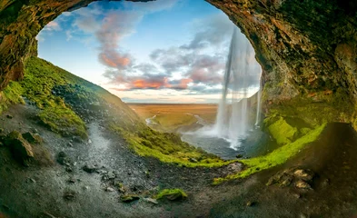 Foto op Canvas Seljalandsfoss waterfall at dawn wide panorama in Iceland © F.C.G.