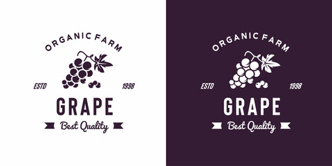 vintage grape fruit logo illustration suitable for fruit shop and fruit farm - obrazy, fototapety, plakaty
