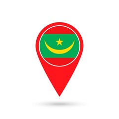 Map pointer with contry Mauritania. Mauritania flag. Vector illustration.