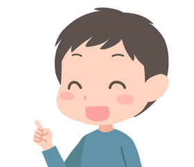 笑顔の男の子のイラスト　指さし