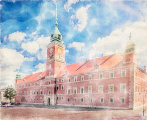 Fototapeta na wymiar King's Castle of Warsaw - Watercolor Painting