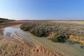 Estuary of the Orne river in Normandy coast. Merville-Franceville-Plage village