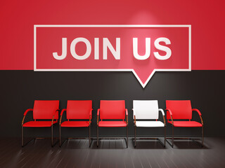 Join us message, we are hiring, waiting room with red and black wall - 492183619