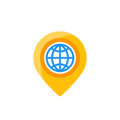 globe and pin marker, flat vector