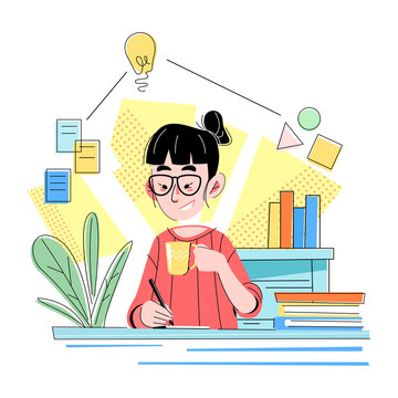 Idea concept vector Illustration idea for landing page template, gather idea after brainstorming, creative and innovative process with light bulb bright thought, Flat Style