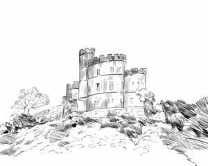 Edinburgh. Scotland. Hand drawn castle sketch. Vector illustration. © romanya