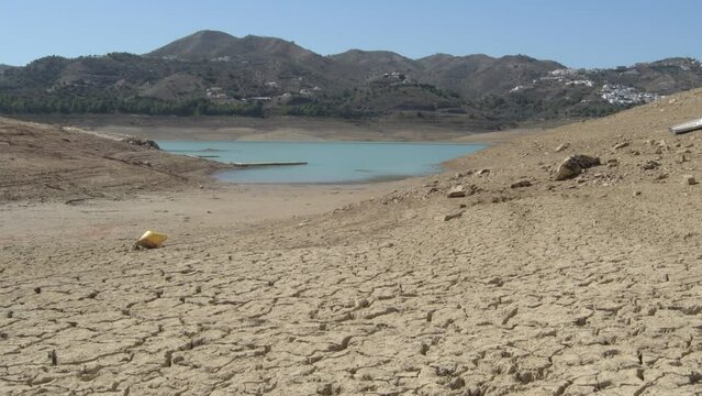 Cracked dry land by drought in a lake
