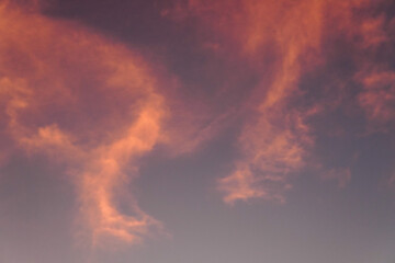 pink clouds in blue sky, clouds and sky, sky background, copy space