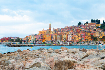 Menton on the French Riviera, named the Coast Azur, located in the South of France at sunrise