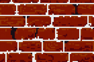 Pixel art brick wall texture with old and cracked bricks