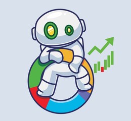 cute astronaut robot creating a strategy for investing.Isolated cartoon person illustration. Flat Style suitable for Sticker Icon Design Premium Logo vector