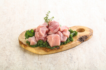 Raw pork meat cubes for coocking