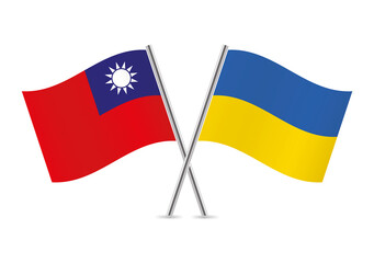 Taiwan and Ukraine crossed flags. Taiwanese and Ukrainian flags, isolated on white background. Vector icon set. Vector illustration.