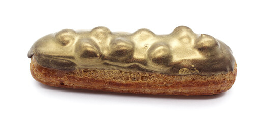 Eclair with decorative sugar glaze, French dessert