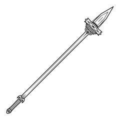 Abstract Black Simple Line Spear Weapon Doodle Outline Element Vector Design Style Sketch Isolated On White Background Illustration For War, Battle