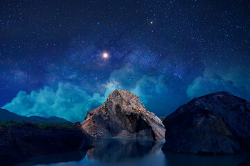 high mountains with stars at night