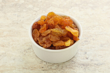 Sweet yellow raisin in the bowl
