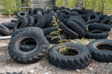 Remains after old tire workshop in Russia
