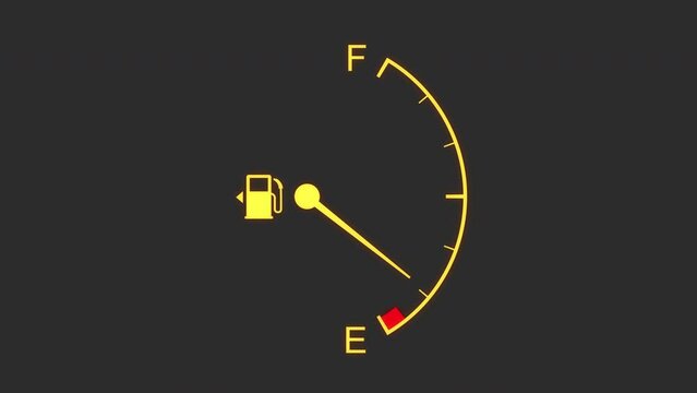 Fuel gauge fills up - filling up car fuel from empty to full tank fill. Dashboard meter animation. vehicle petrol diesel level indicator with a red warning. flashing low fuel icon - 4k animation