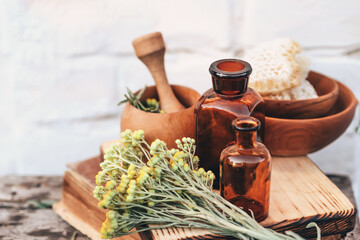 immortelle ,Curry Plant, Herb of St. John, Immortelle and botanically, Helichrysum arenarium dry...