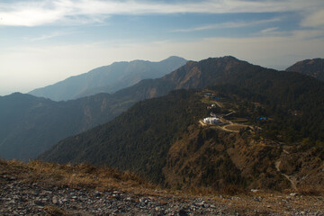 Scenic view of the valley from the george everest peak in mussoorie