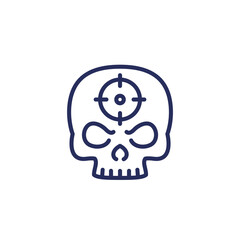 headshot line icon with a skull, shot in the head
