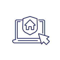 house insurance, online order line icon on white