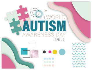 World Autism Awareness Day with colorful puzzle pieces. 
Vector illustration