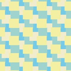 Abstract square seamless pattern in yellow, blue, green pastel colours. Vector design for banners,textiles, wrapping paper, prints, decorations, packaging.
