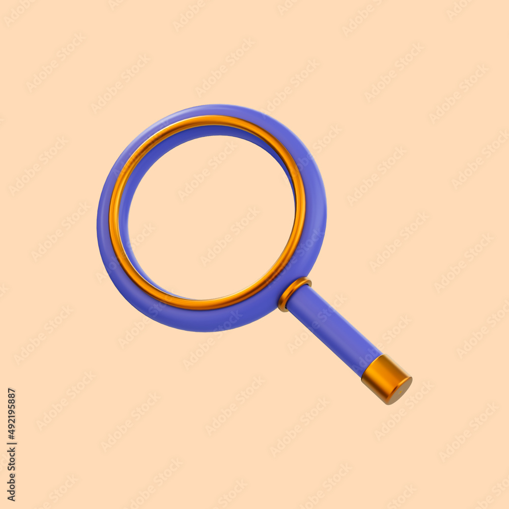 Poster search icon 3d render concept for finding clue information using website icon and laboratory