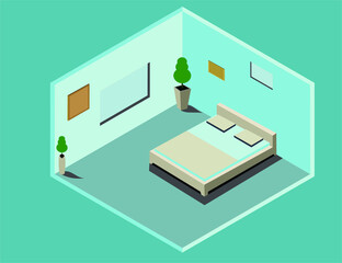 This is an illustration of a bedroom-themed isometric vector