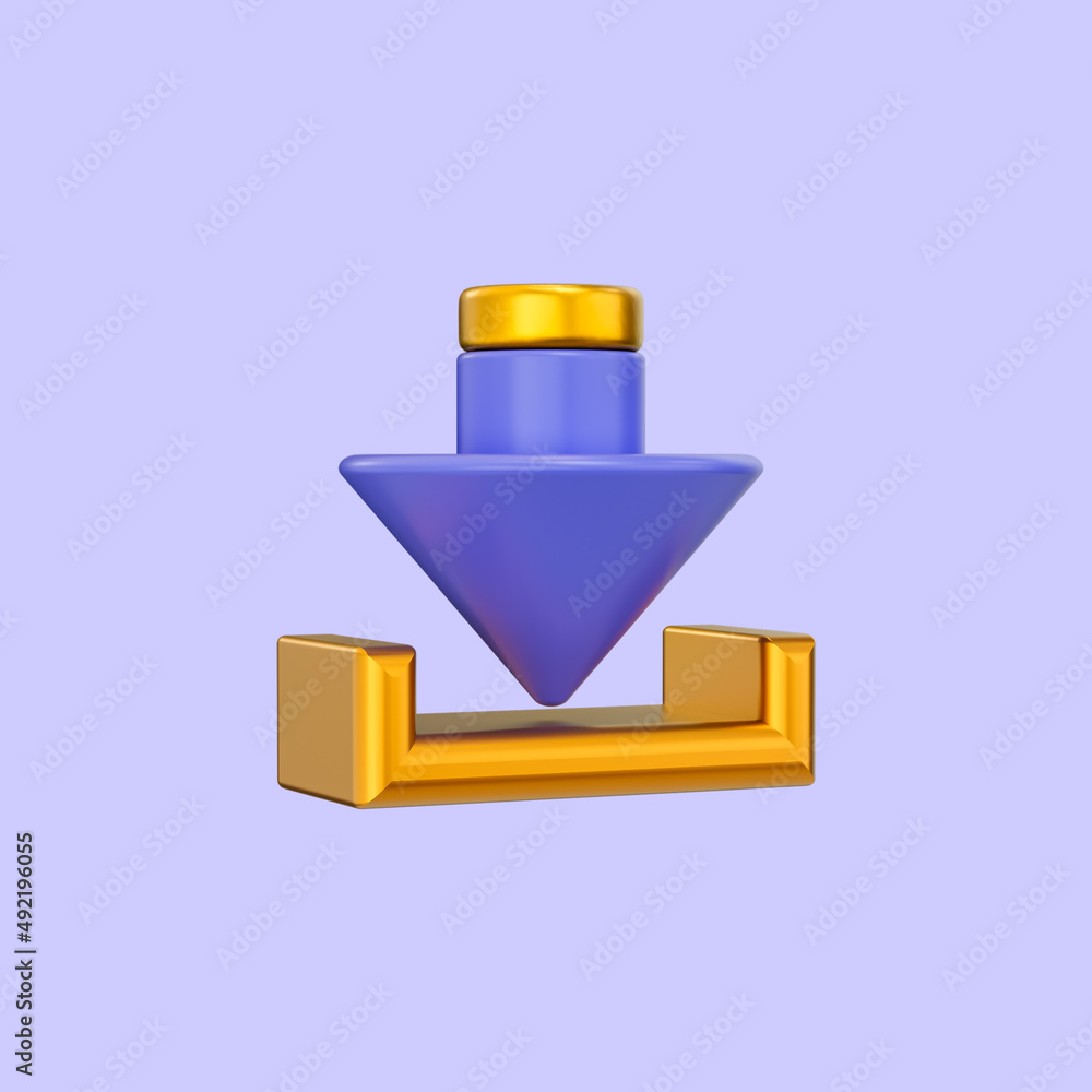 Poster download icon 3d render concept for data documents files save or transfer on storage