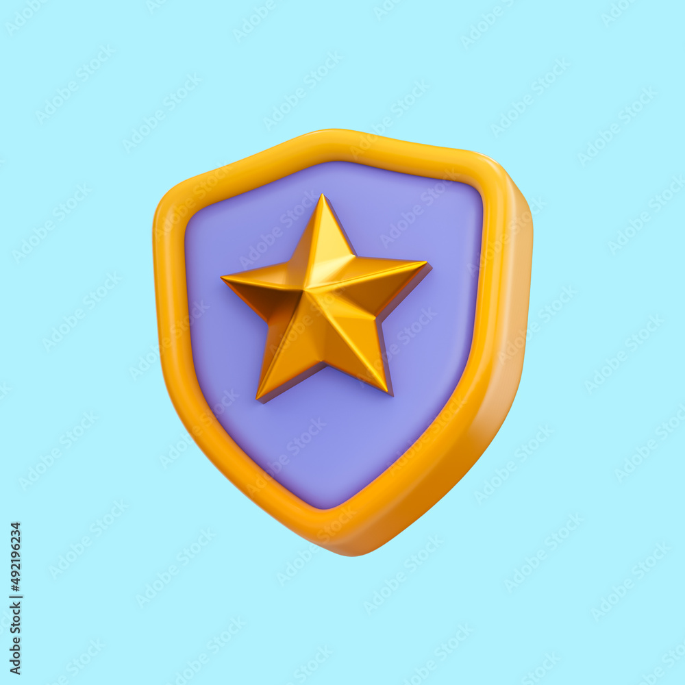 Aufkleber security shield star icon 3d render concept for protection badge and application sine symbol