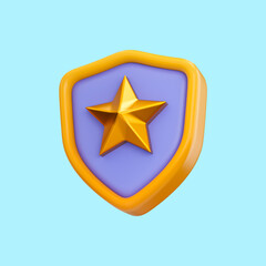 security shield star icon 3d render concept for protection badge and application sine symbol