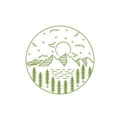 Travel Logo with emblem. Summer vector illustrations. badge concept symbol of adventure and wanderlust for activity outdoor summer camp. Design for t-shirt