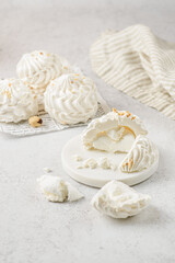 meringue cake with meringue cake in the cut