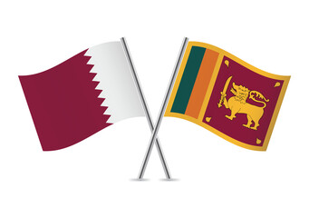 Qatar and Sri Lanka crossed flags. Qatari and Sri Lankan flags, isolated on white background. Lion flag. Sinha Flag. Vector icon set. Vector illustration.