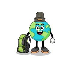 Illustration of earth mascot as a hiker