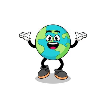 earth cartoon searching with happy gesture