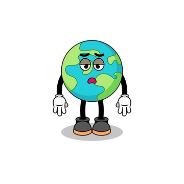 earth cartoon with fatigue gesture